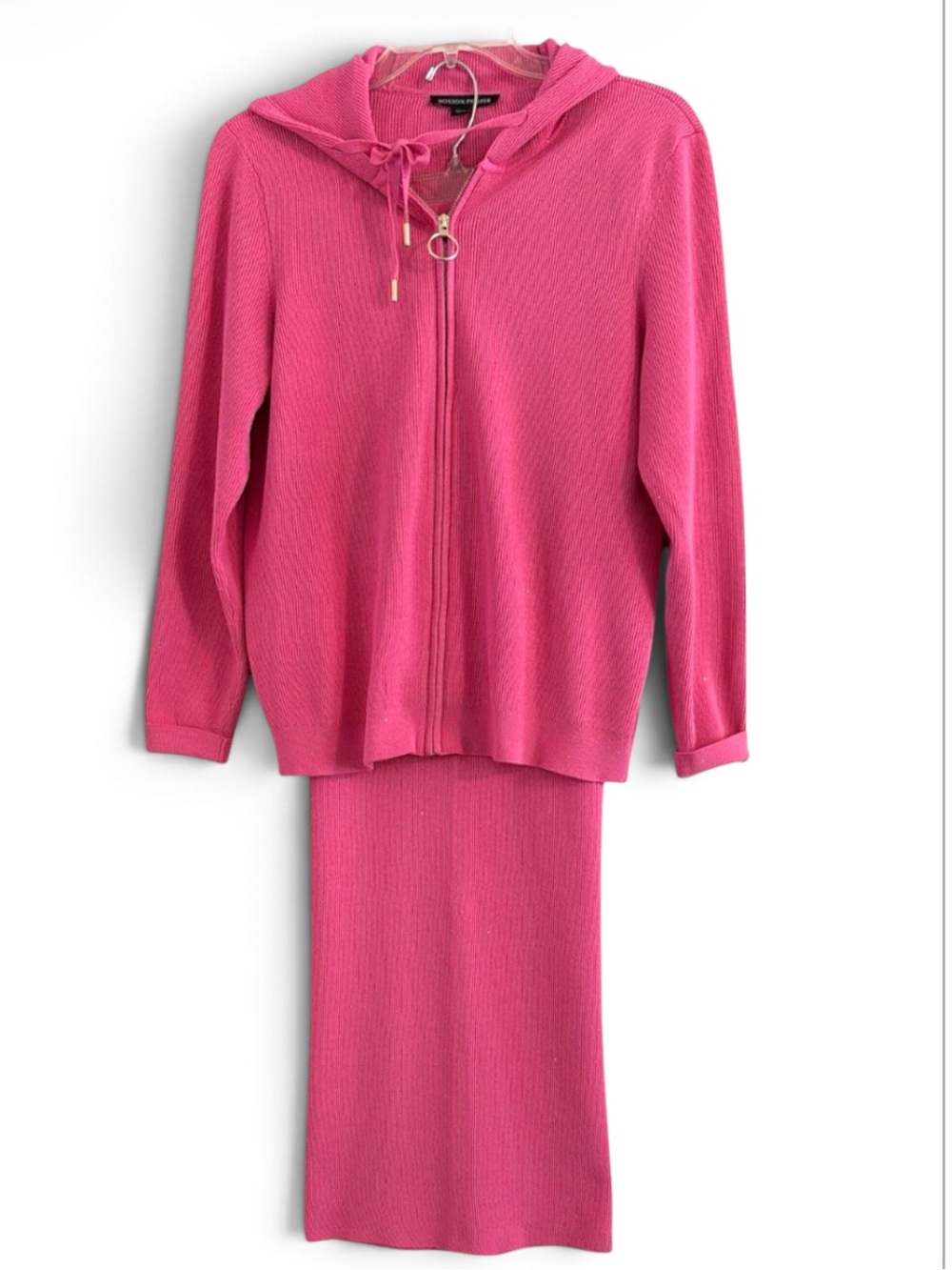 Boston Proper Pink Sequin Ribbed Zip-Up Hoodie & Wide-Leg Lounge Set Size XL